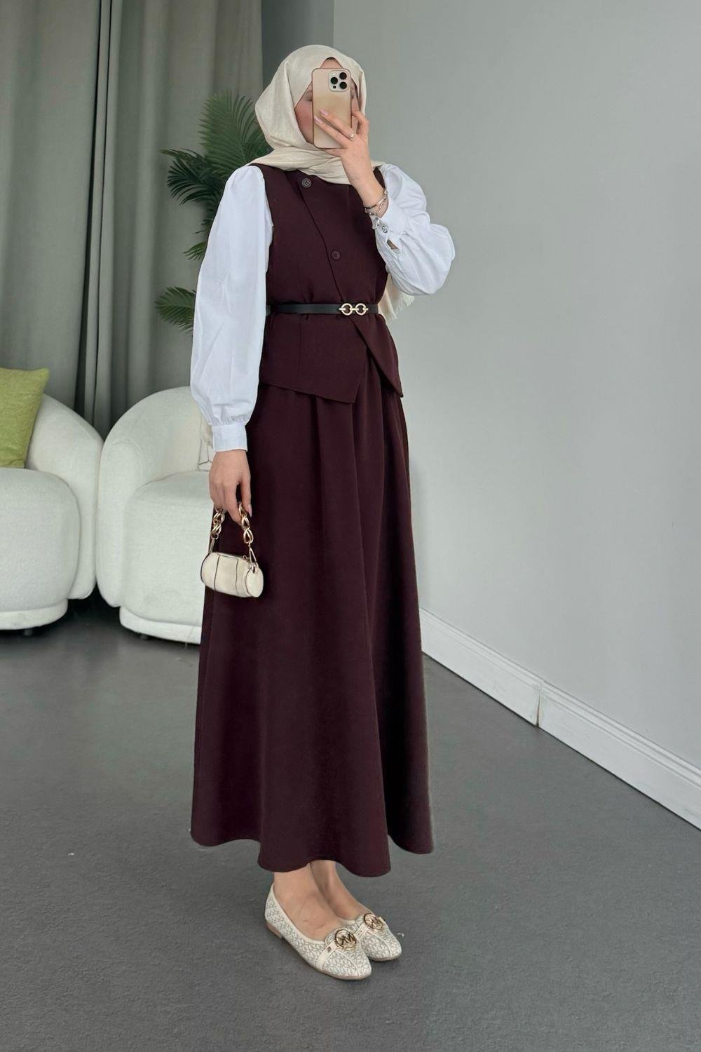 3 PİECES OUTFIT ;  Gilet, Jupe, Ceinture