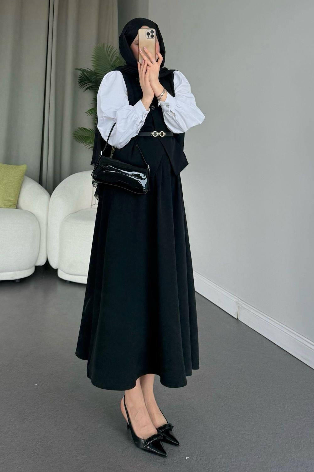 3 PİECES OUTFIT ;  Gilet, Jupe, Ceinture