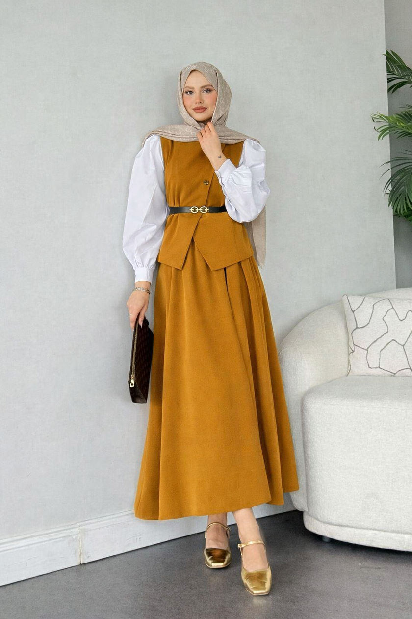 Ensemble deux pièces avec jupe ROUGE FONCÉ ✨👗