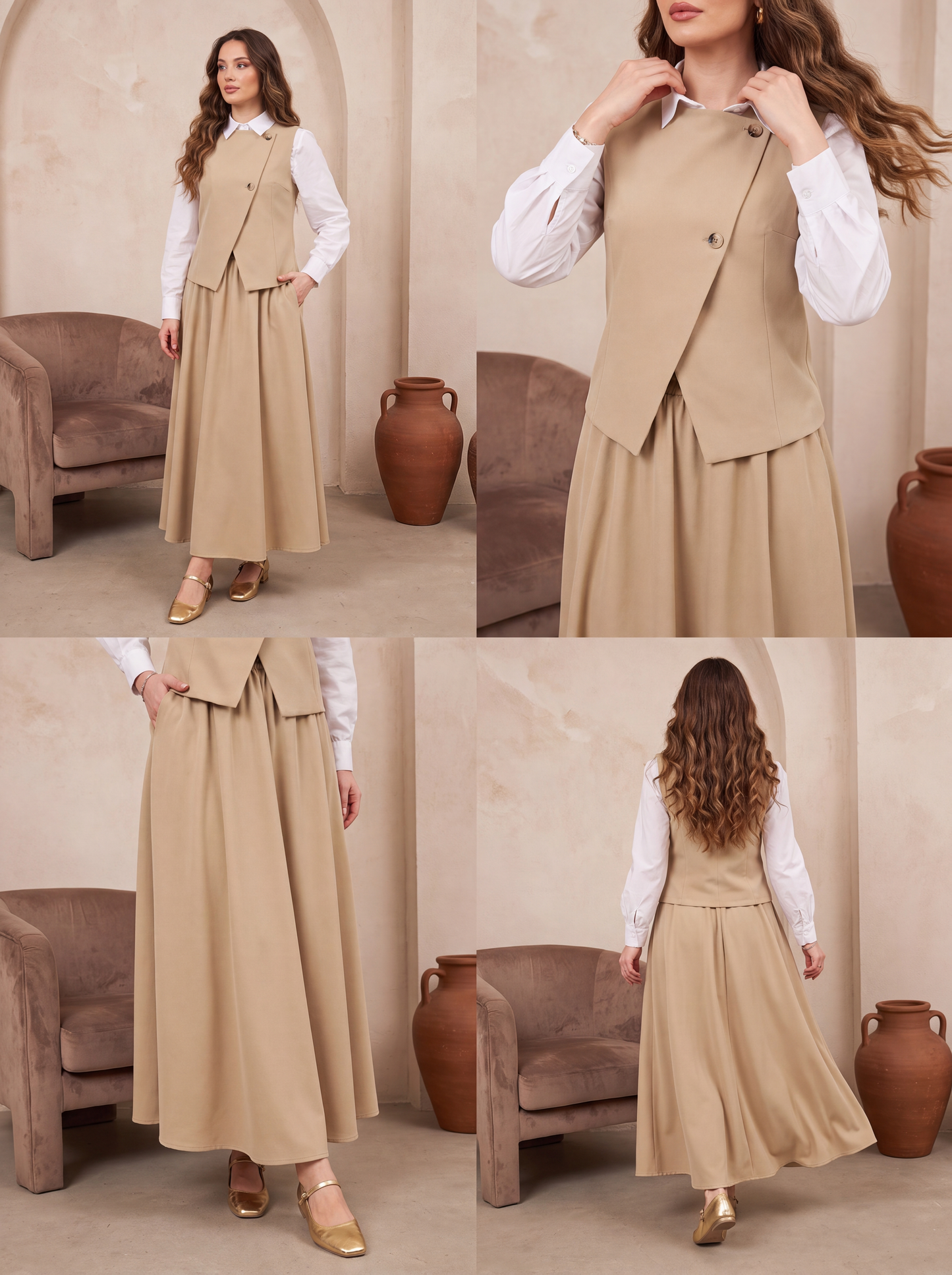 3 PİECES OUTFIT ;  Gilet, Jupe, Ceinture