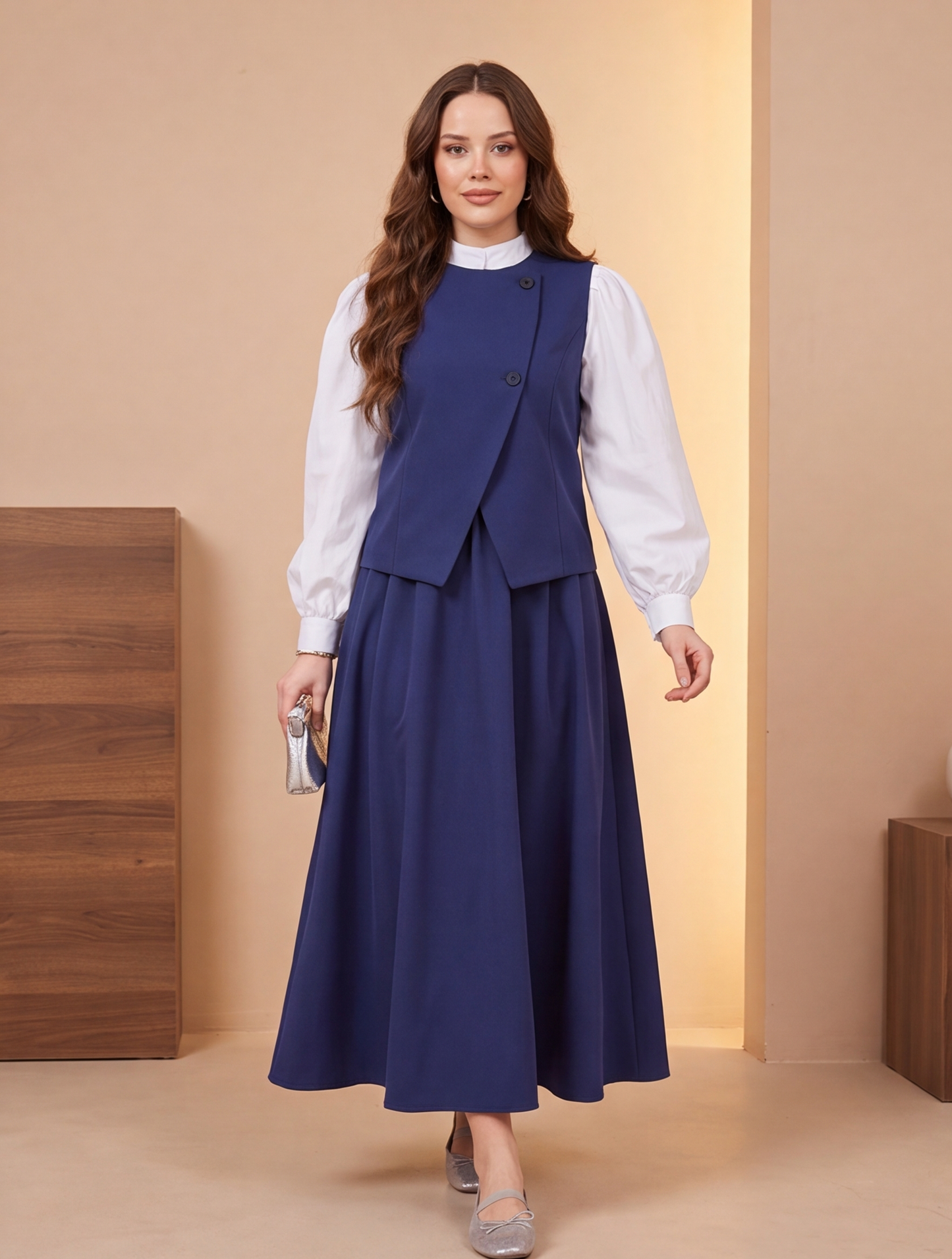 3 PİECES OUTFIT ;  Gilet, Jupe, Ceinture