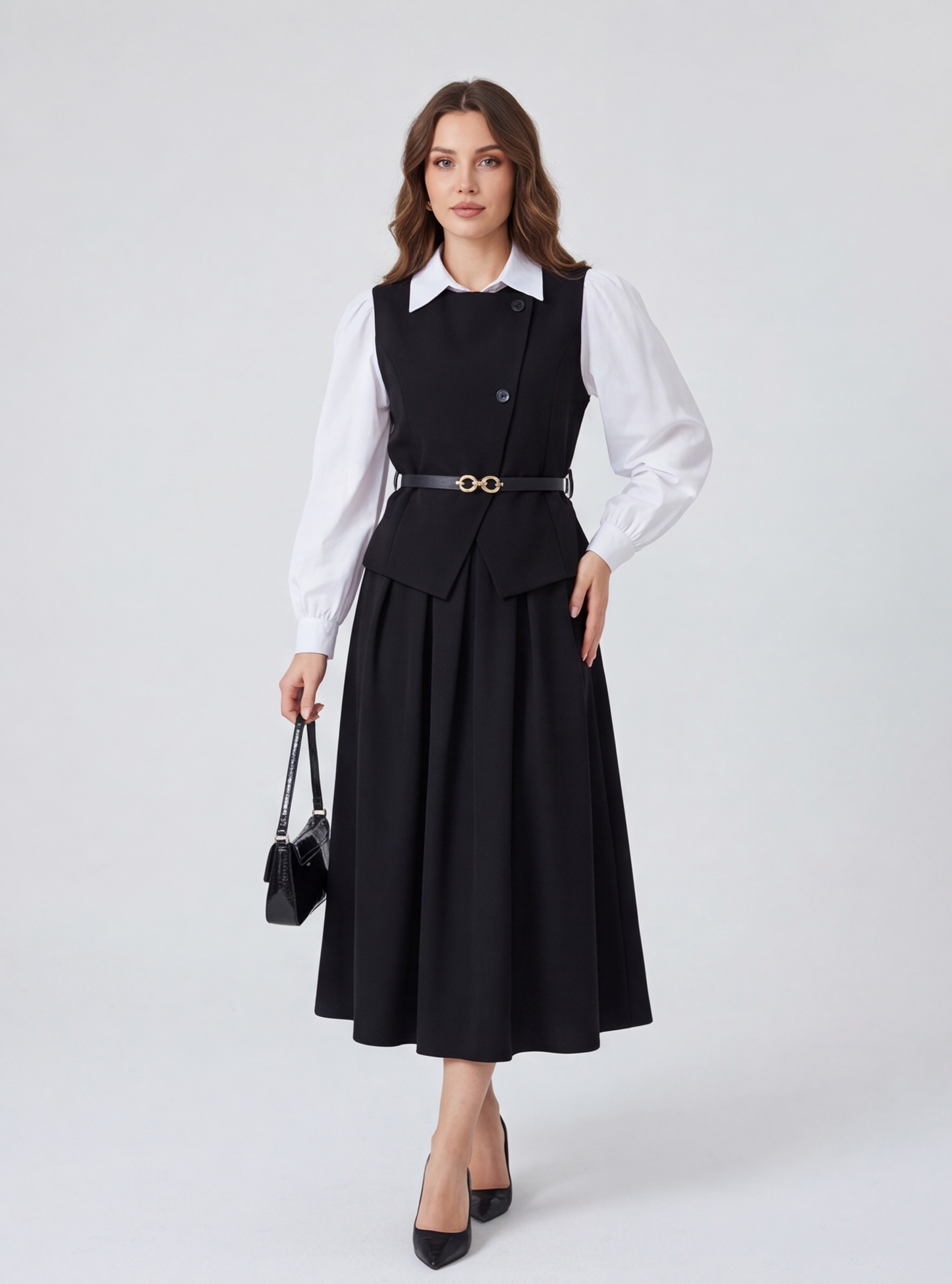 3 PİECES OUTFIT ;  Gilet, Jupe, Ceinture