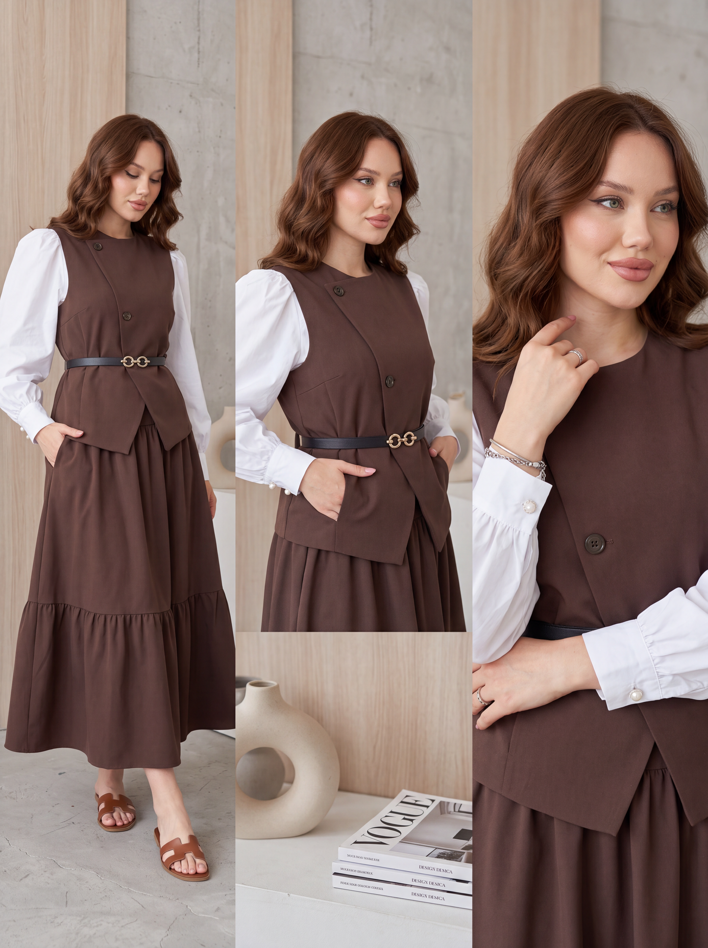 3 PİECES OUTFIT ;  Gilet, Jupe, Ceinture