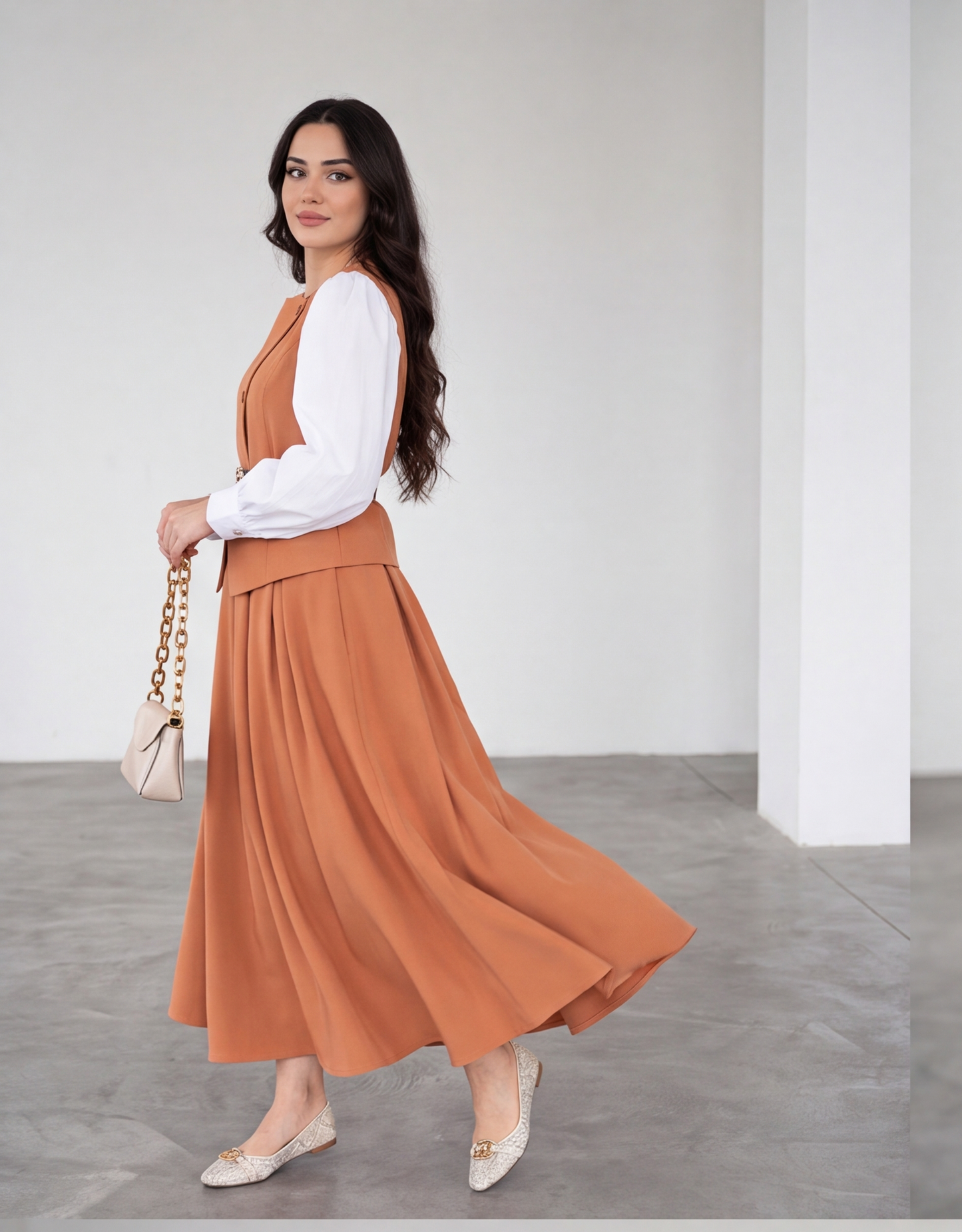 3 PİECES OUTFIT ;  Gilet, Jupe, Ceinture