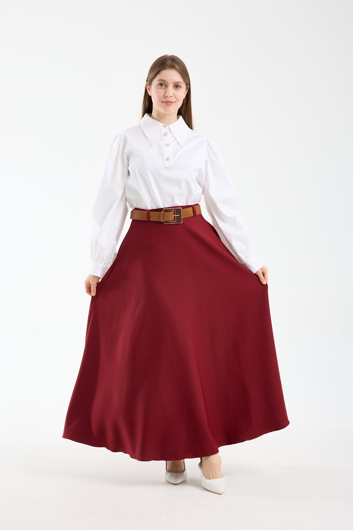 Jupe longue d’été avec ceinture (Orange)