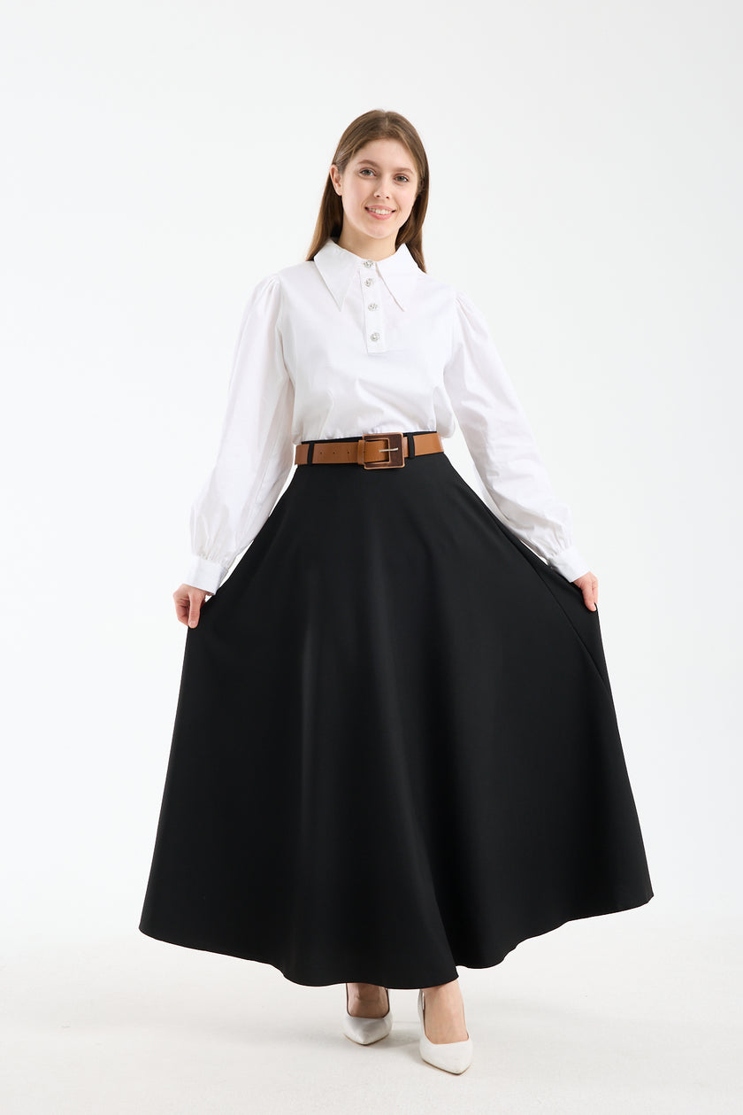 تنورة صيفية طويلة بحزام 🌿