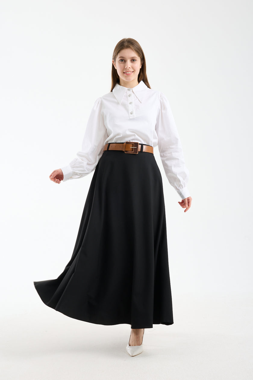 تنورة صيفية طويلة بحزام 🌿