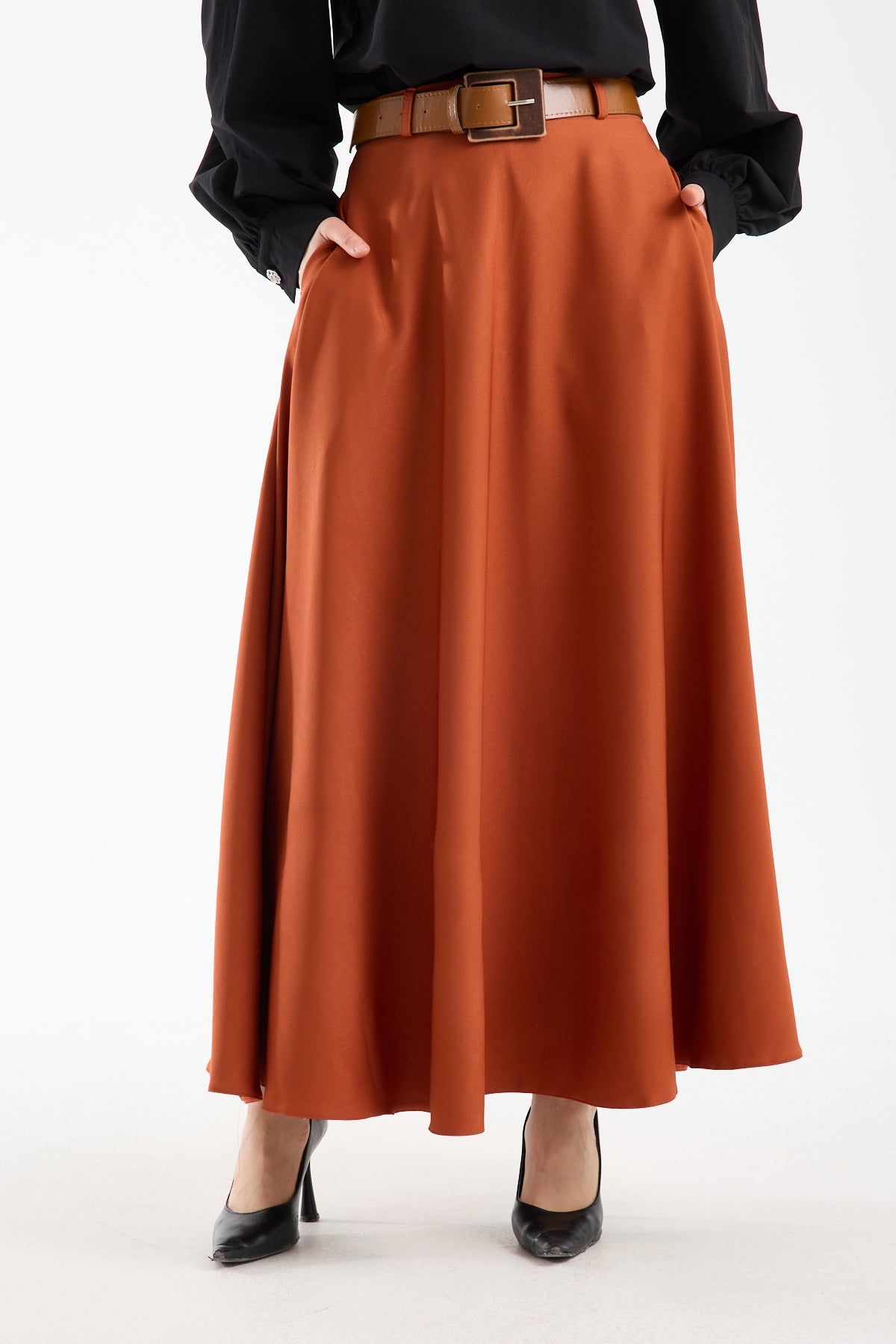 Jupe longue d’été avec ceinture (Orange)