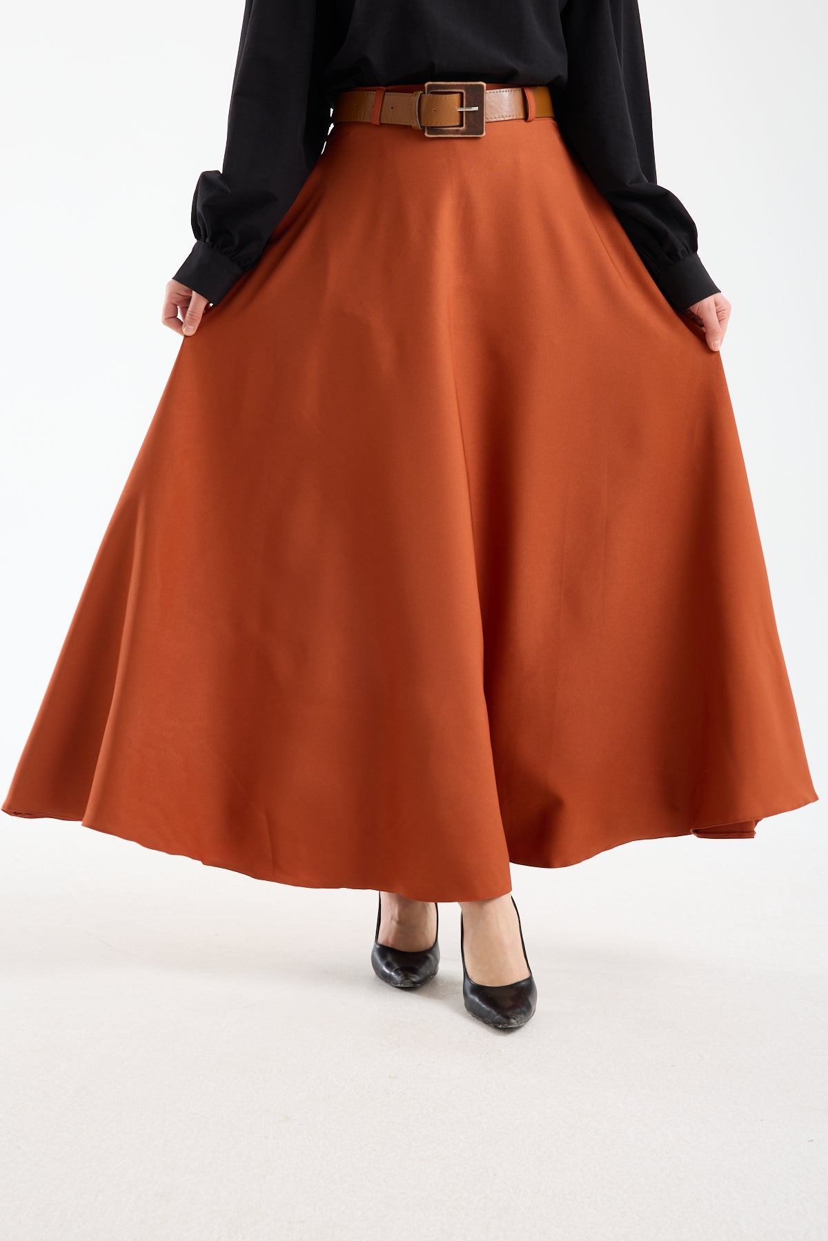 Jupe longue d’été avec ceinture (Orange)